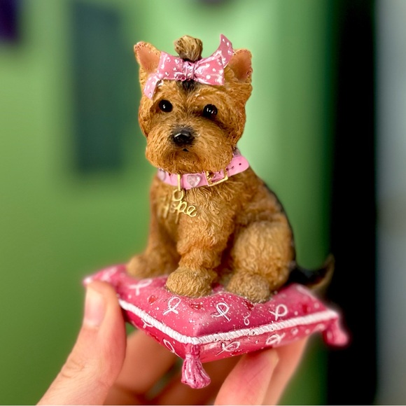 Other - Vintage Paws For The Cause Yorkie Dog On Pink Pillow Elegant Dainty Home Art